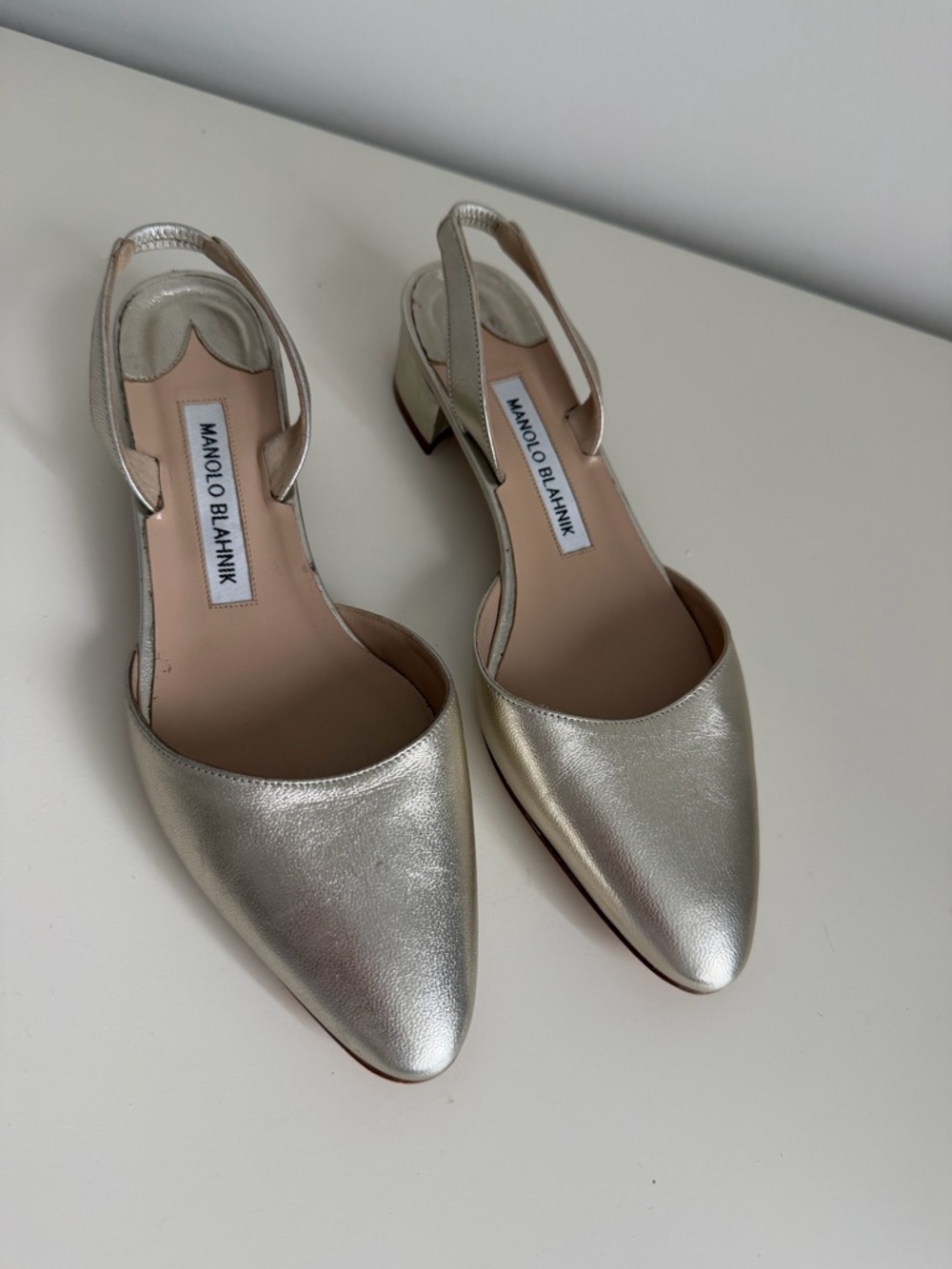 Manolo Blahnik Silver Pointed Slingback Flats